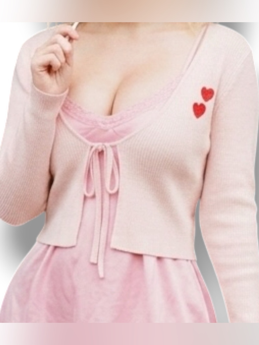 Sincerely Jules Pink Heart Cardigan Crop Tie Front Sweater Y2K 90s Baby Spice L